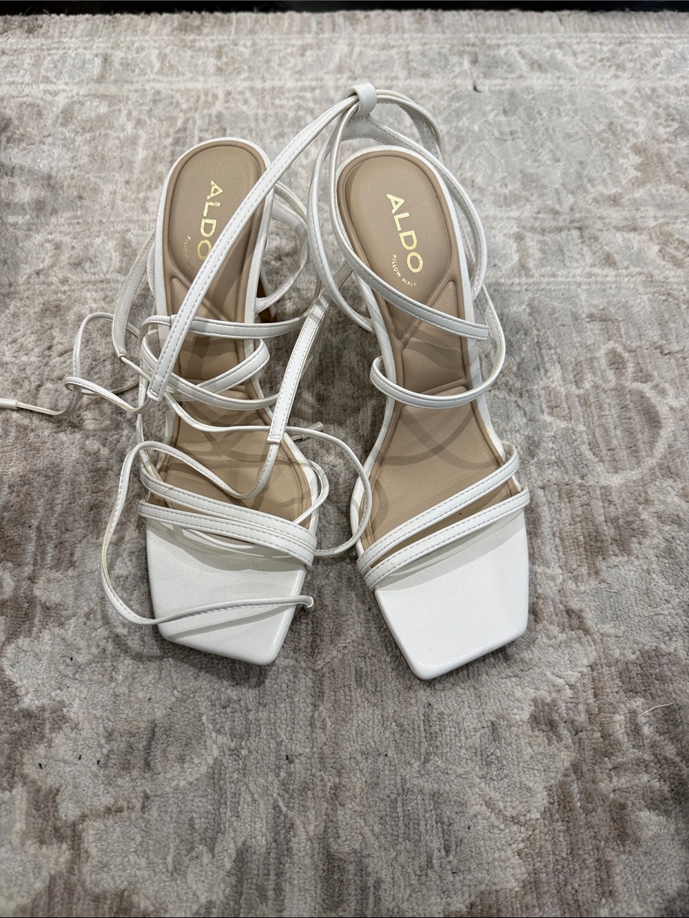 ALDO White Lace-Up Square-Toe Heeled Sandals